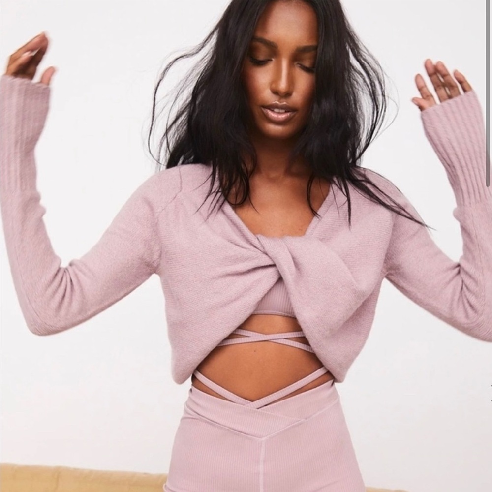 For Love & Lemons Mila Twist Sweater in Dusty Rose